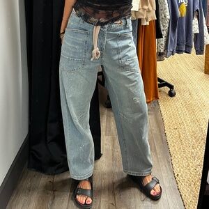 NWT BIBI Paint Drip Barrel Jeans